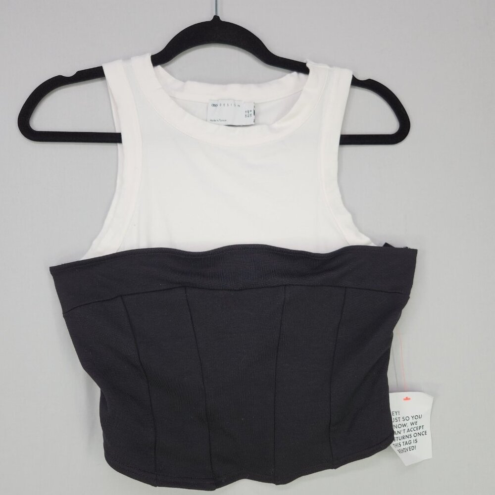 ASOS Design Tank Top Size 8 Contrast Corset Overlay Detail Racer Back